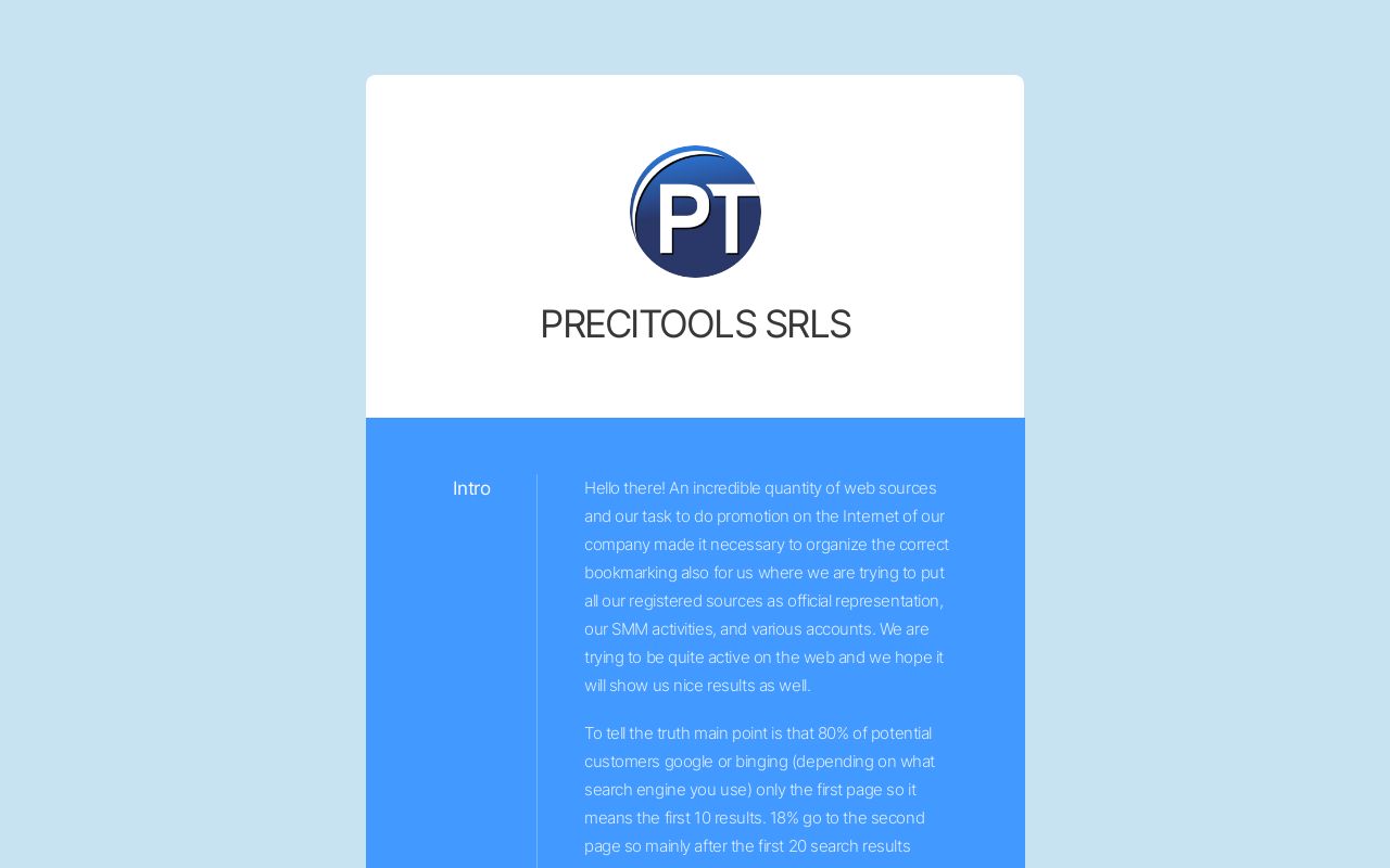 Precitools SRLS - profile of industrial solutions supplier